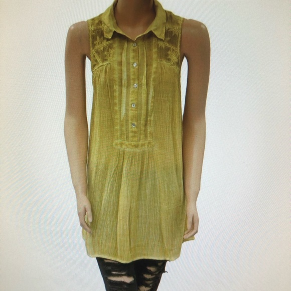 Free People Tops - Free People Yellow Gause Acid Wash Tunic Tie Dye